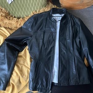 Women’s Black Leather Zip-Up Jacket